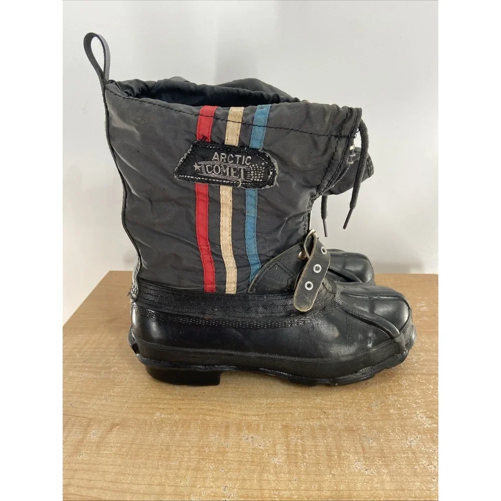 Vtg Arctic Comet Mens Black Navy Insulated Zip Down Snow Boots Size 9 Snowmobile